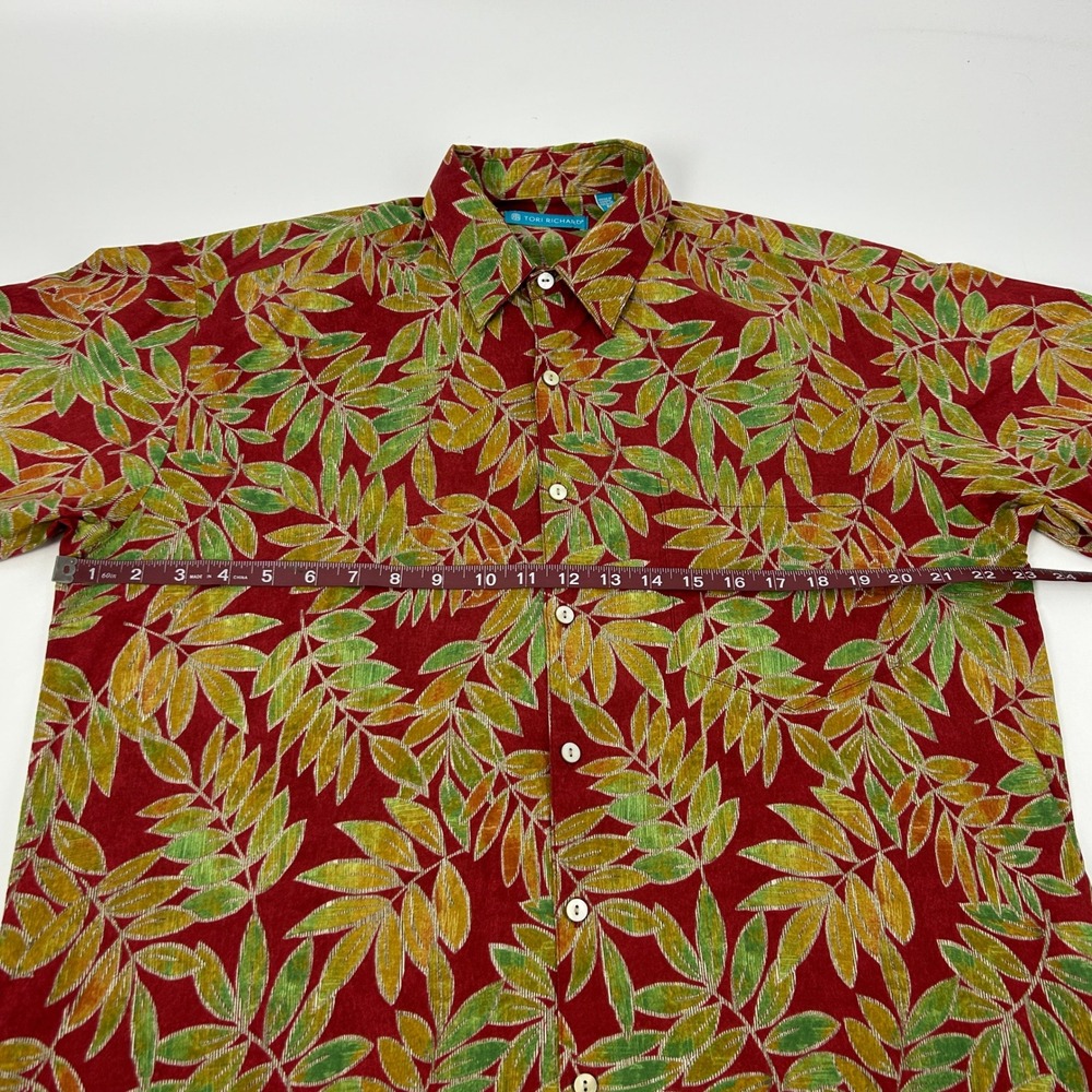Tori Richard Shirt Men's Medium Red Green Leaf Print Short Sleeve Button Up - Picture 6 of 9